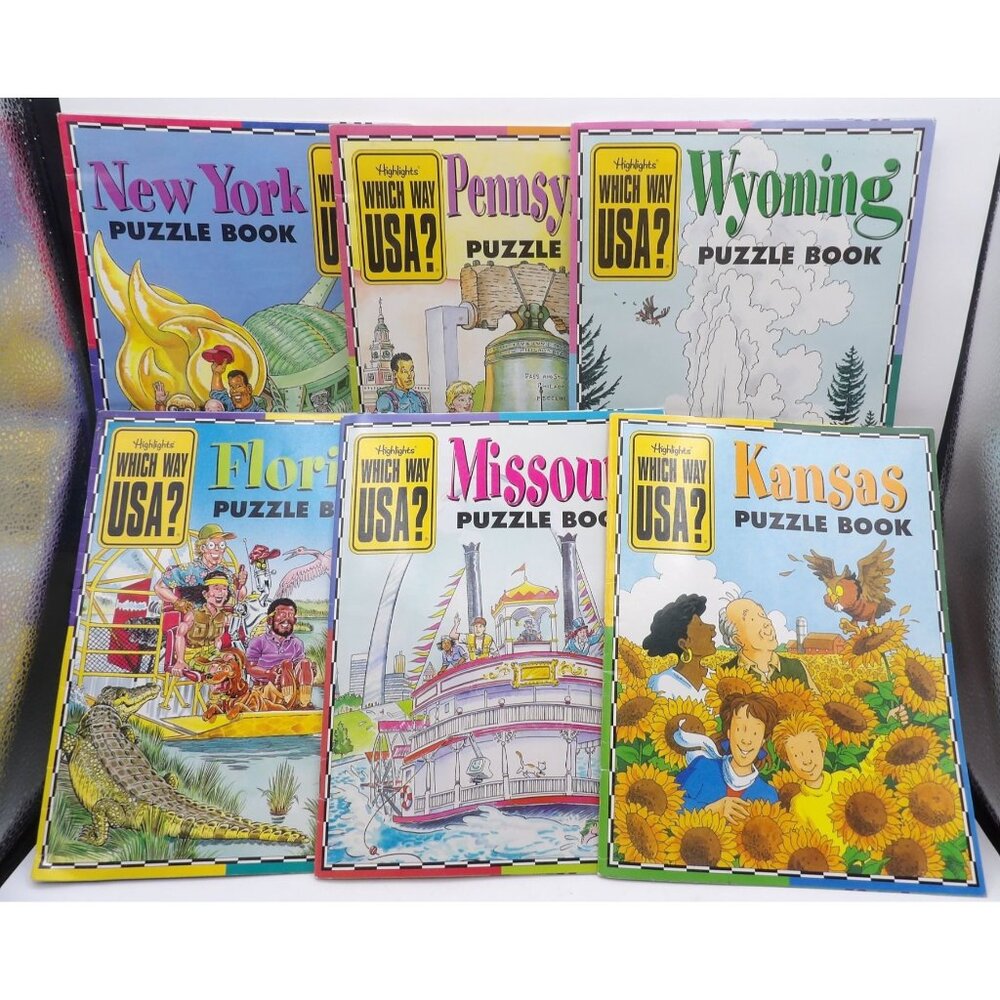 Highlights Which Way USA? Puzzle Book & State Map Set Set of 6 with 4 Correspond